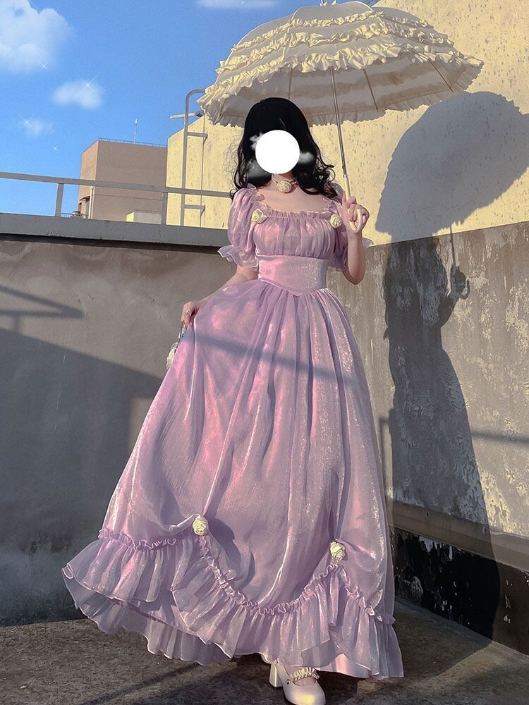 Lace up Back French Fairy Vintage Style Summer Party Dress
