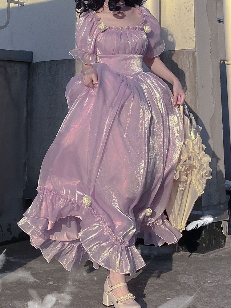 Lace up Back French Fairy Vintage Style Summer Party Dress