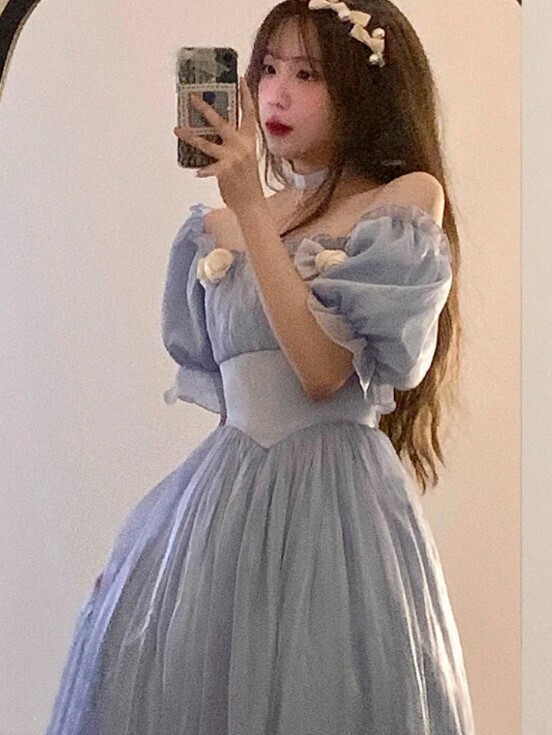 Lace up Back French Fairy Vintage Style Summer Party Dress