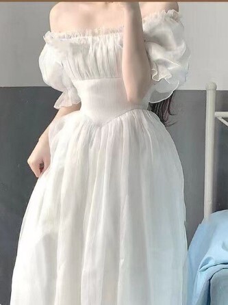 Lace up Back French Fairy Vintage Style Summer Party Dress