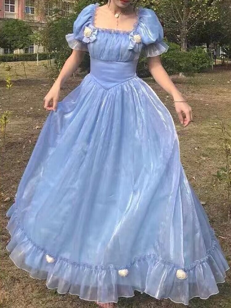 Lace up Back French Fairy Vintage Style Summer Party Dress