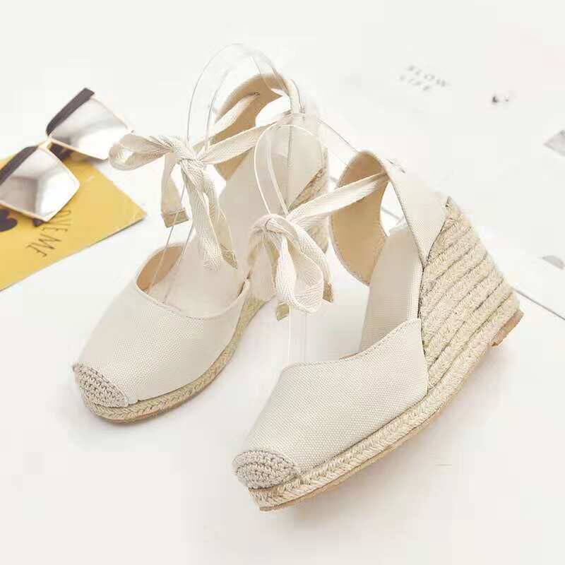 Stylish Lace up Espadrille Wedge Shoes