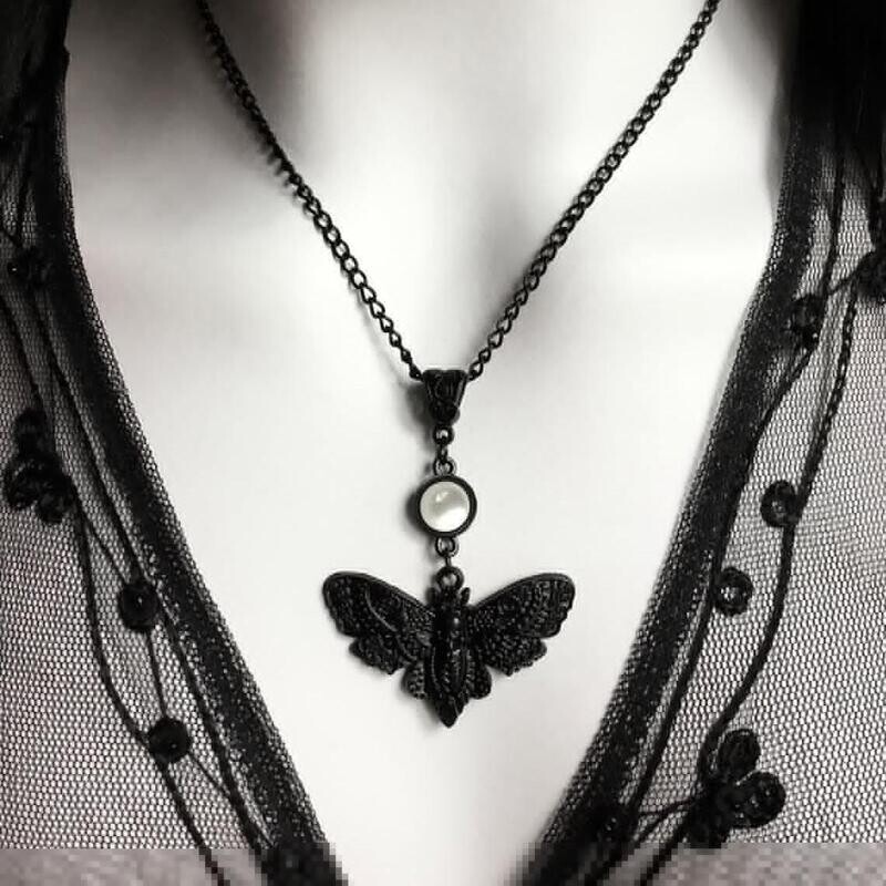 Gothic Black Moth Necklace