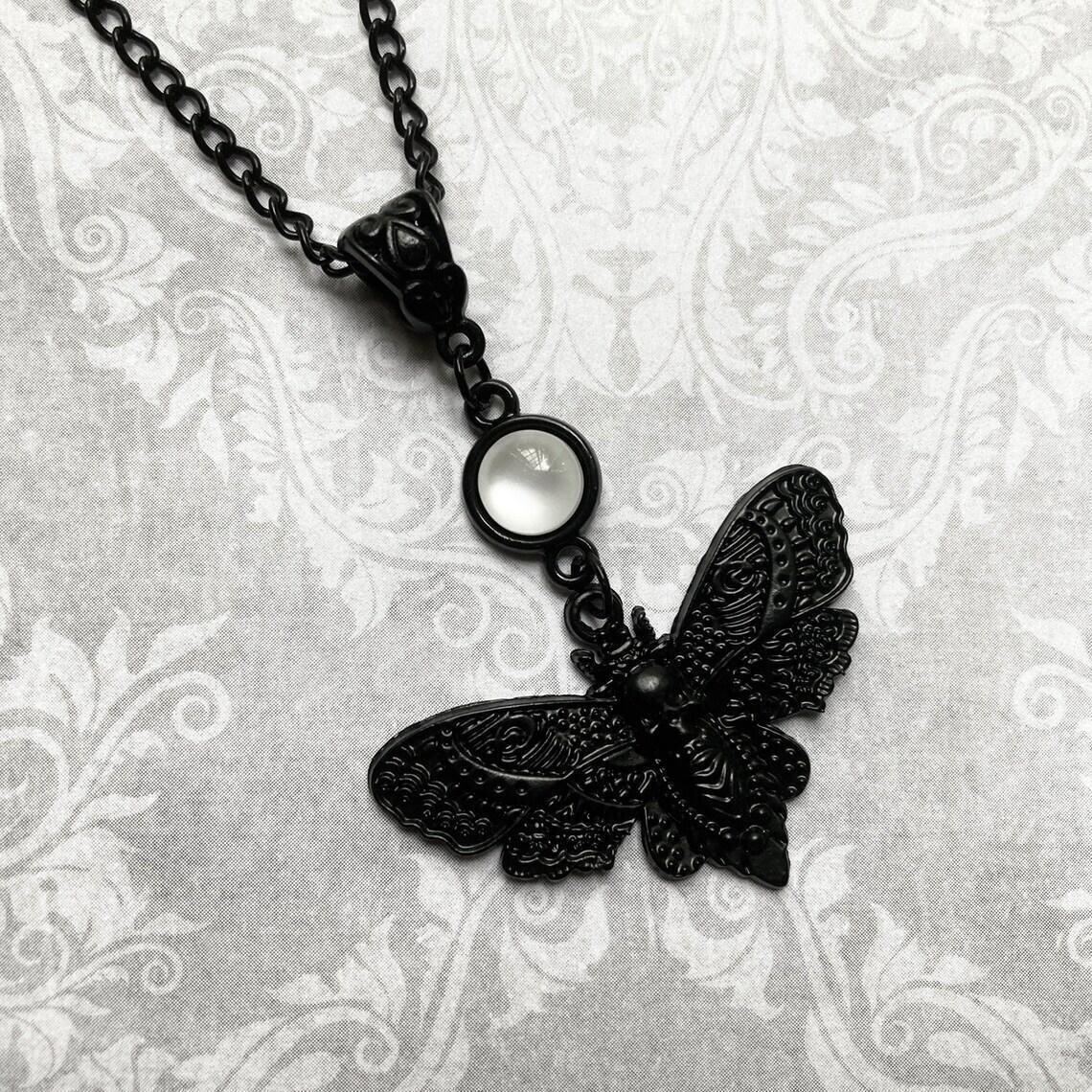 Gothic Black Moth Necklace