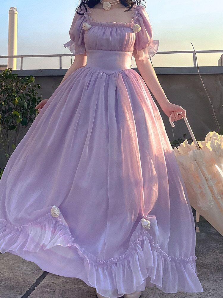 Lace up Back French Fairy Vintage Style Summer Party Dress