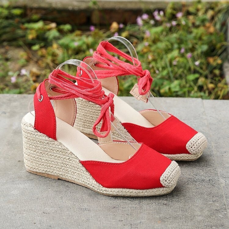 Stylish Lace up Espadrille Wedge Shoes