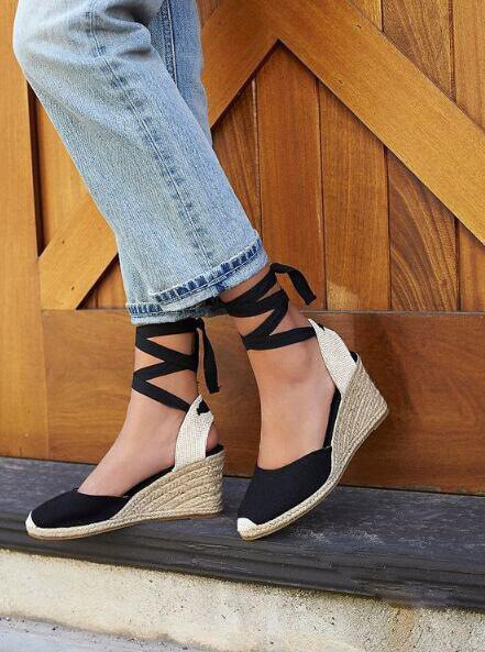 Stylish Lace up Espadrille Wedge Shoes