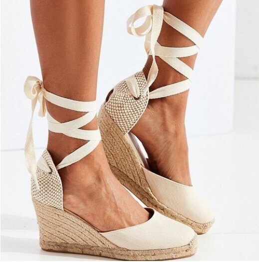 Stylish Lace up Espadrille Wedge Shoes