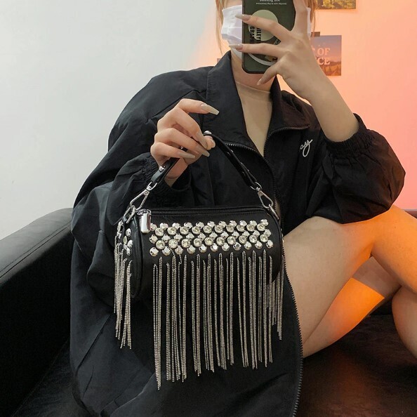 Black Rivet Gothc Punk Chain Shoulder Bag