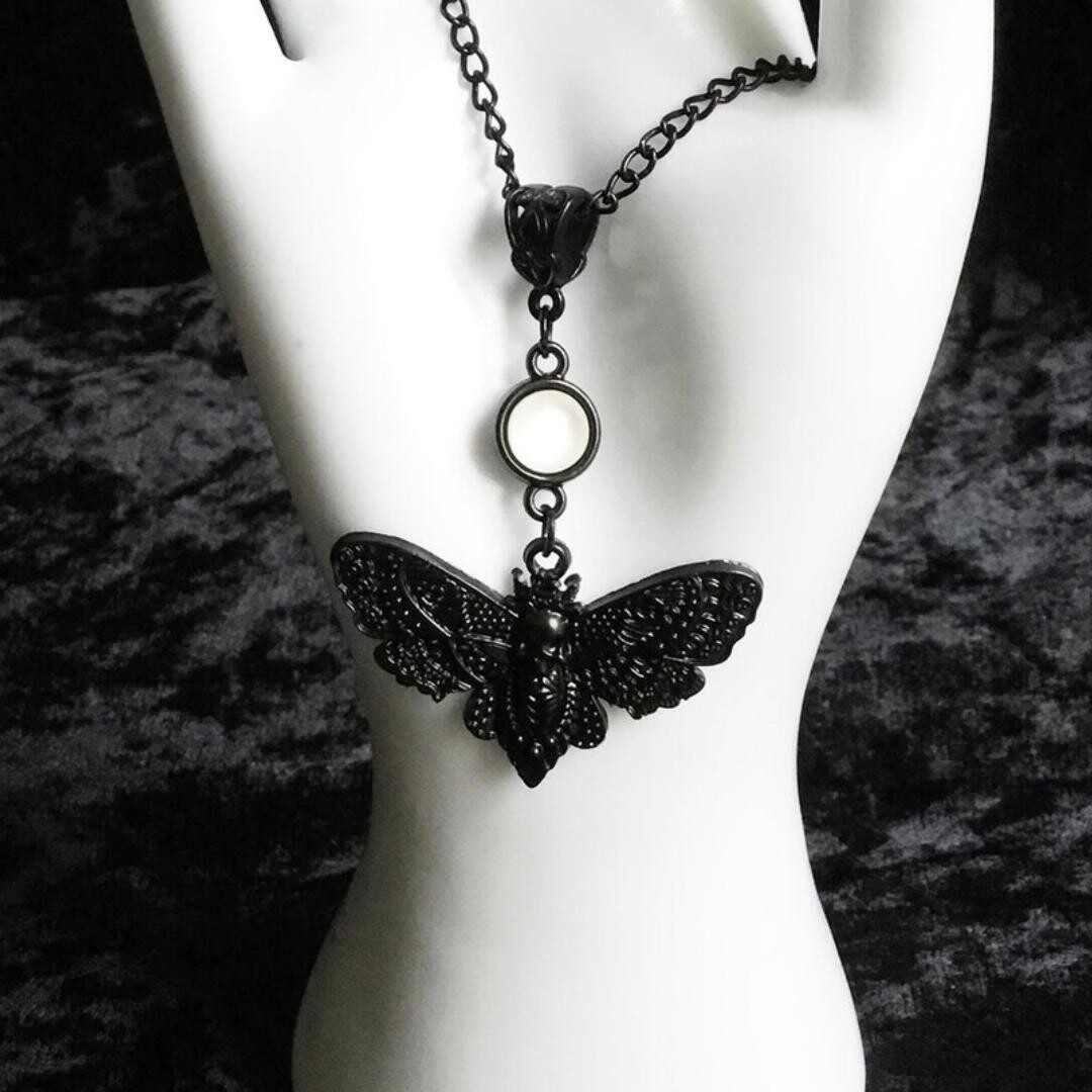 Gothic Black Moth Necklace