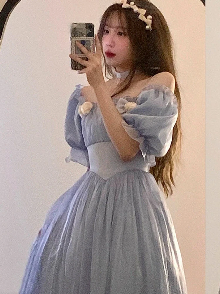 Lace up Back French Fairy Vintage Style Summer Party Dress