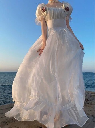 Lace up Back French Fairy Vintage Style Summer Party Dress