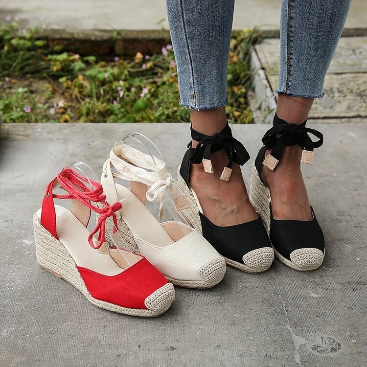 Stylish Lace up Espadrille Wedge Shoes