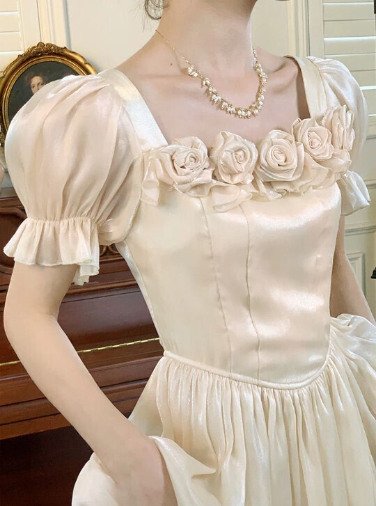 Whimsical French Rose Evening Party Dress