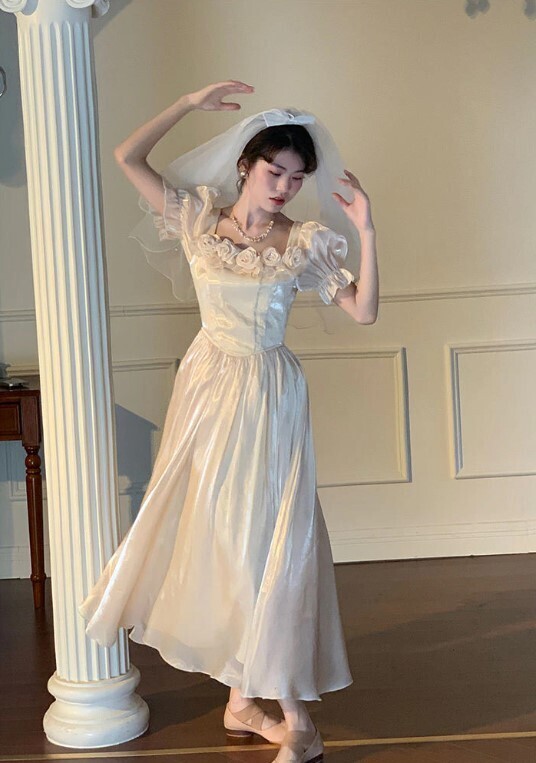 Whimsical French Rose Evening Party Dress