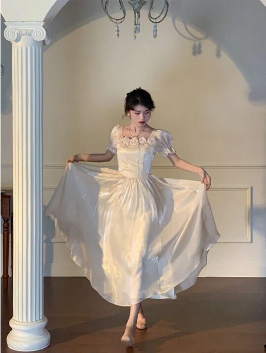 Whimsical French Rose Evening Party Dress
