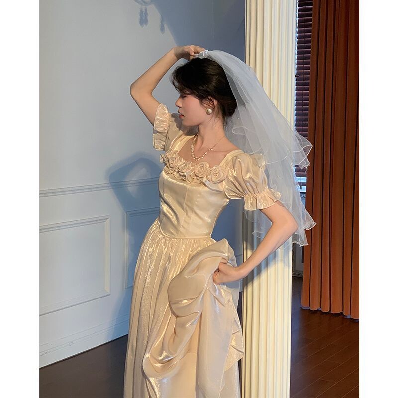 Whimsical French Rose Evening Party Dress