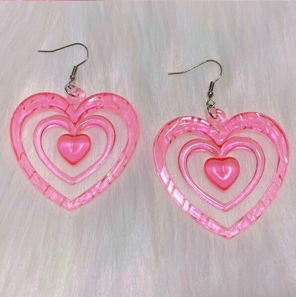 Pink Y2k Heart Earrings