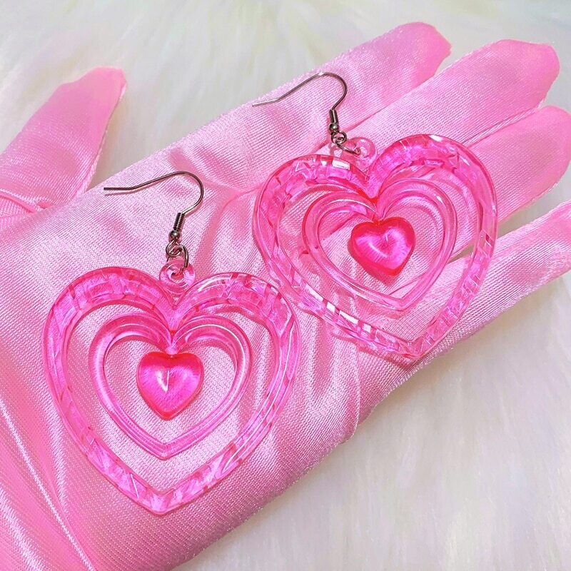 Pink Y2k Heart Earrings
