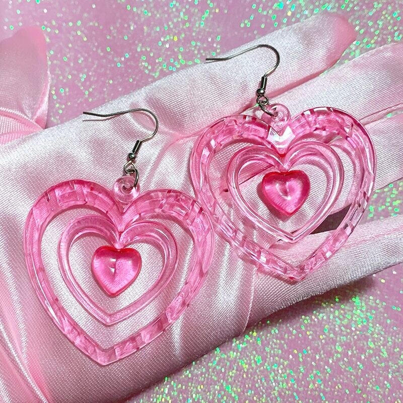 Pink Y2k Heart Earrings