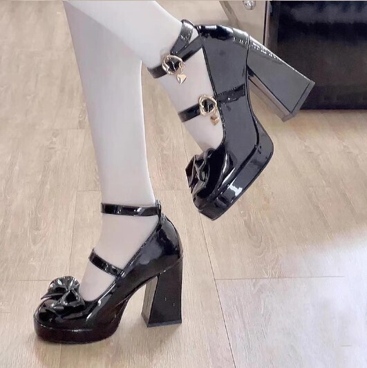 Black Punk Gothic Lolita Chunky Heels Shoes