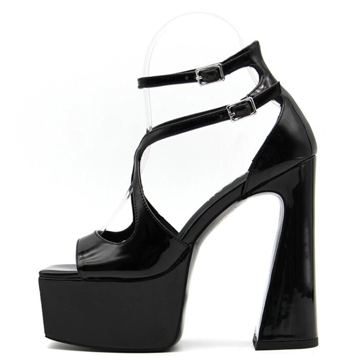 Patent Leather Thick Heels Fashion Sandals