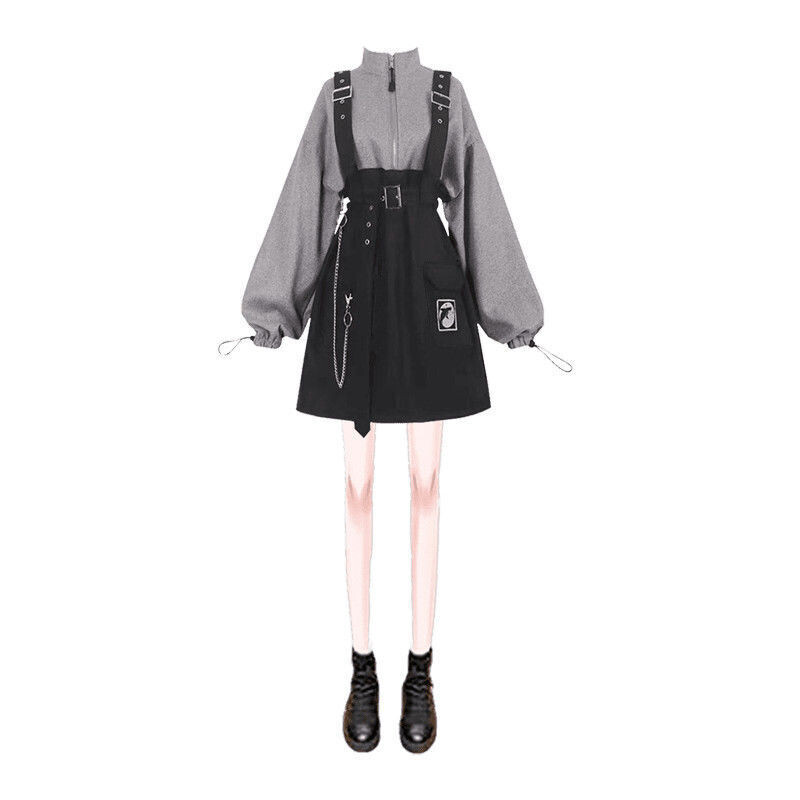 Strap Belt Chain Loose Casual Sweatshirt Dress