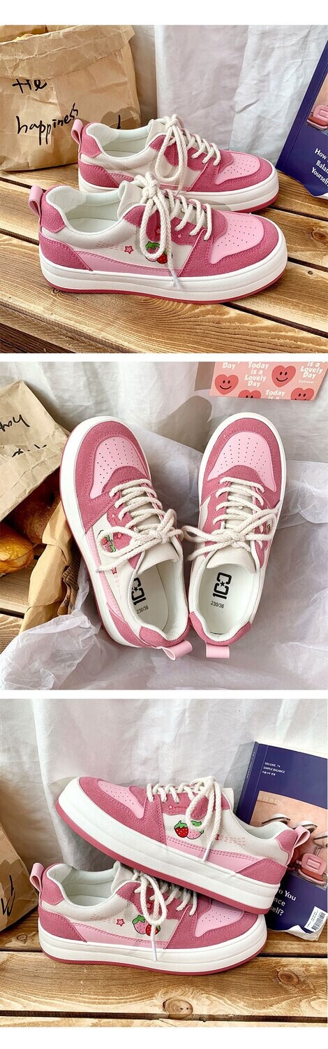 Kawaii Avocado and Strawberry Platform Canvas Sneakers