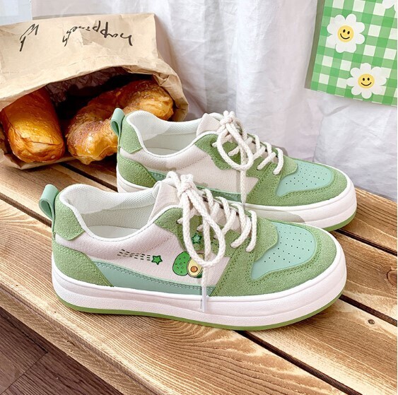 Kawaii Avocado and Strawberry Platform Canvas Sneakers