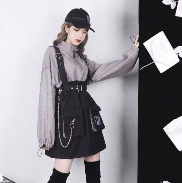 Strap Belt Chain Loose Casual Sweatshirt Dress