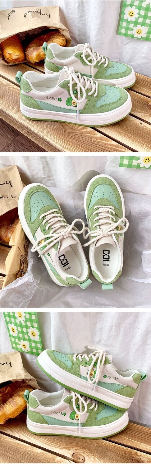 Kawaii Avocado and Strawberry Platform Canvas Sneakers