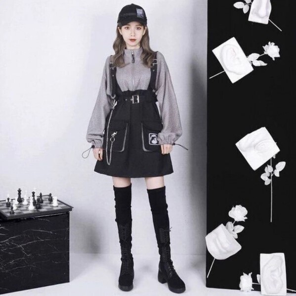 Strap Belt Chain Loose Casual Sweatshirt Dress