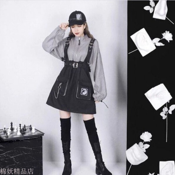 Strap Belt Chain Loose Casual Sweatshirt Dress