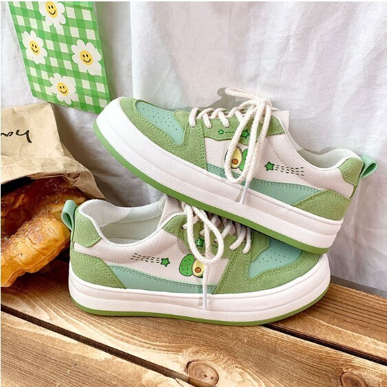 Kawaii Avocado and Strawberry Platform Canvas Sneakers