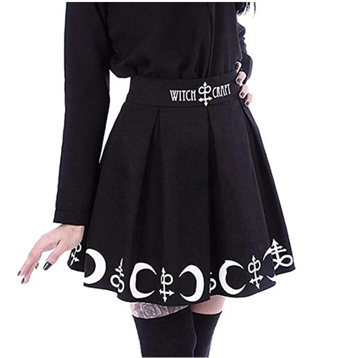 Women Gothic Punk Black Witchcraft Moon Skirt