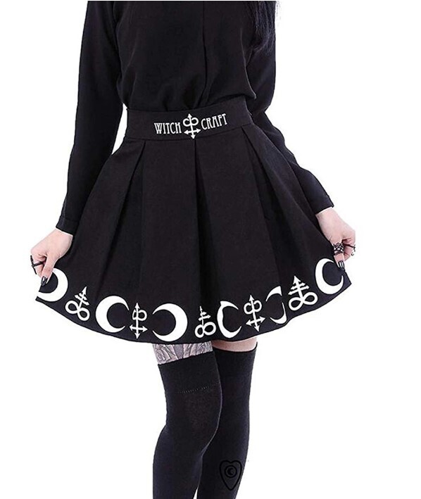 Women Gothic Punk Black Witchcraft Moon Skirt