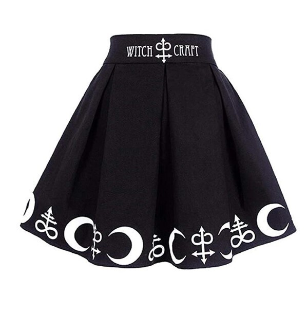 Women Gothic Punk Black Witchcraft Moon Skirt
