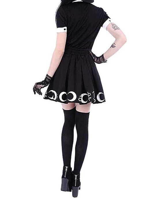 Women Gothic Punk Black Witchcraft Moon Skirt