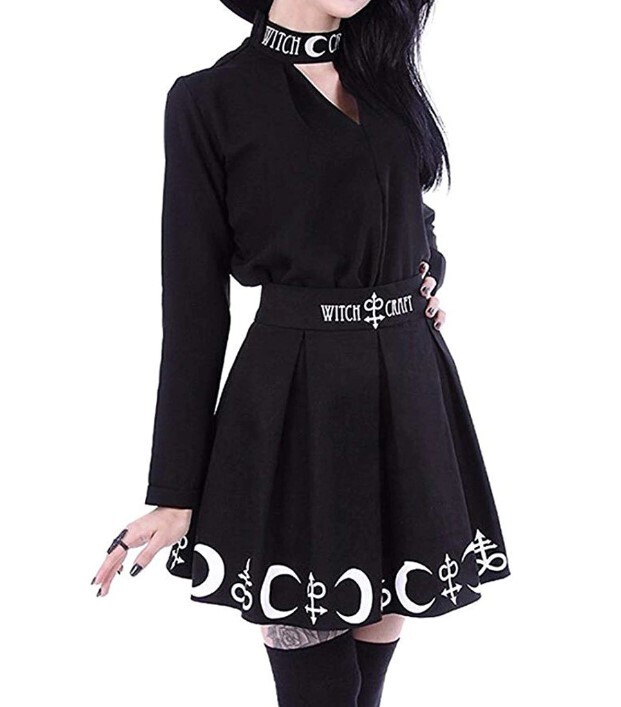 Women Gothic Punk Black Witchcraft Moon Skirt