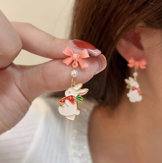Kawaii Cat with Bow Dangle Earrings