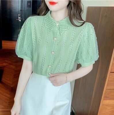 Spring Summer Style Puff Sleeve Lace Blouse