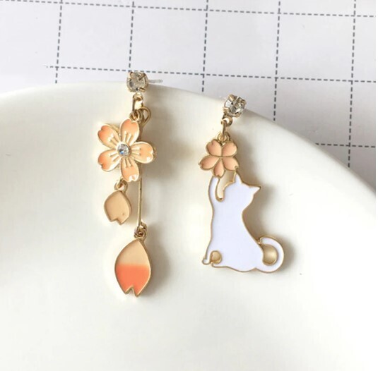 Cute Cat Flower Moon Dangle Earrings