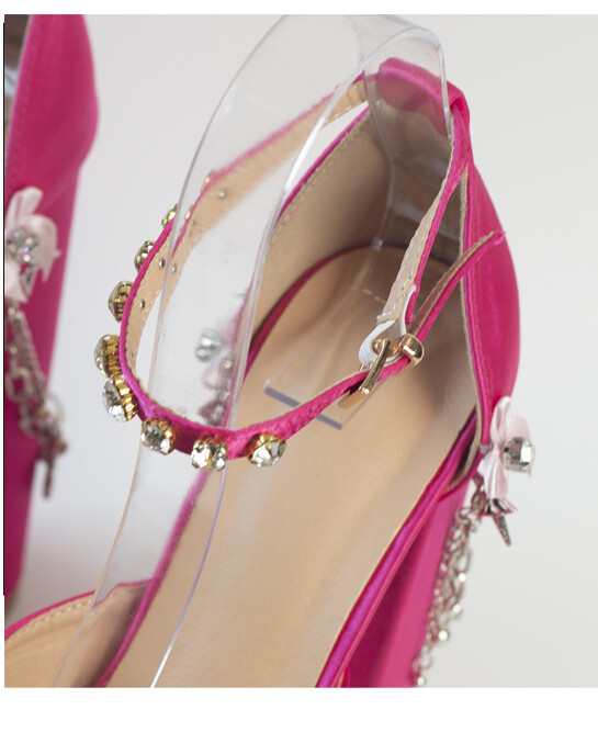 Satin Ankle Strap Metal Chain Crystals Platform Shoes