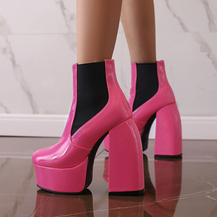 Candy Color Leather High Heels Ankle Boots