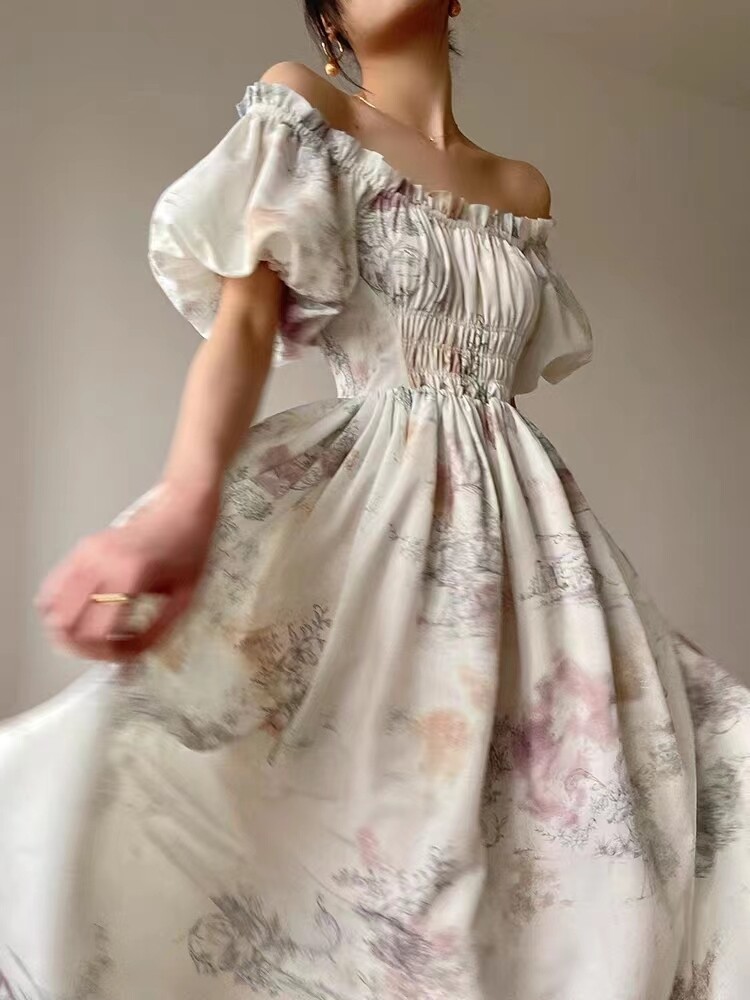 French Vintage Puff Sleeve Dress