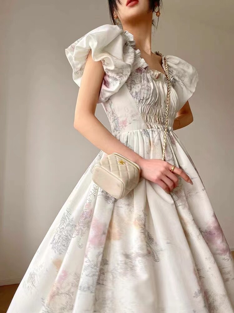 French Vintage Puff Sleeve Dress