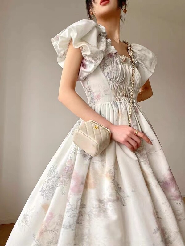 French Vintage Puff Sleeve Dress