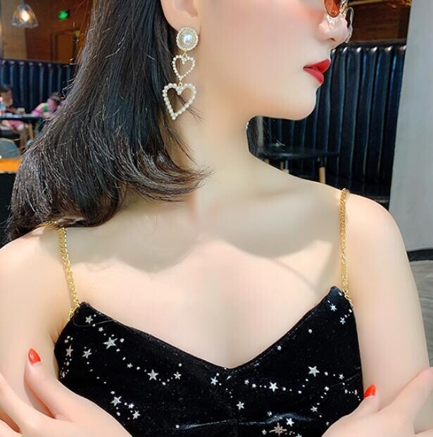 Gold and Silver Pearl Rhinestone Dangle Earrings