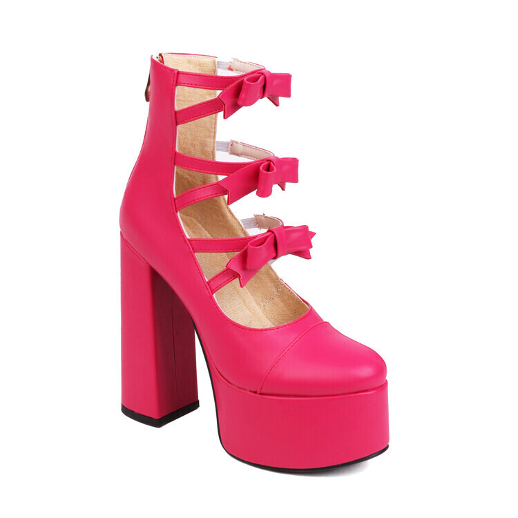 Thick Bottom Heels Lace up Platform Shoes