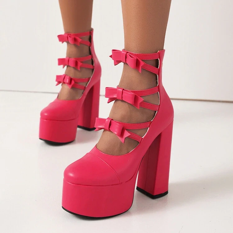 Thick Bottom Heels Lace up Platform Shoes